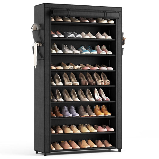 LANTEFUL Shoe Rack with Covers - 10 Tiers Tall Shoe Rack Organizer Large Capacity Shoe Shelf Storage 40 Pairs Space Saving Vertical Shoe Storage Organizer for Closet, Entryway, Dorm, Bedroom