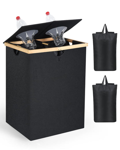 140L Recycling Bin for Kitchen, 2 Compartments Lar... (Black)