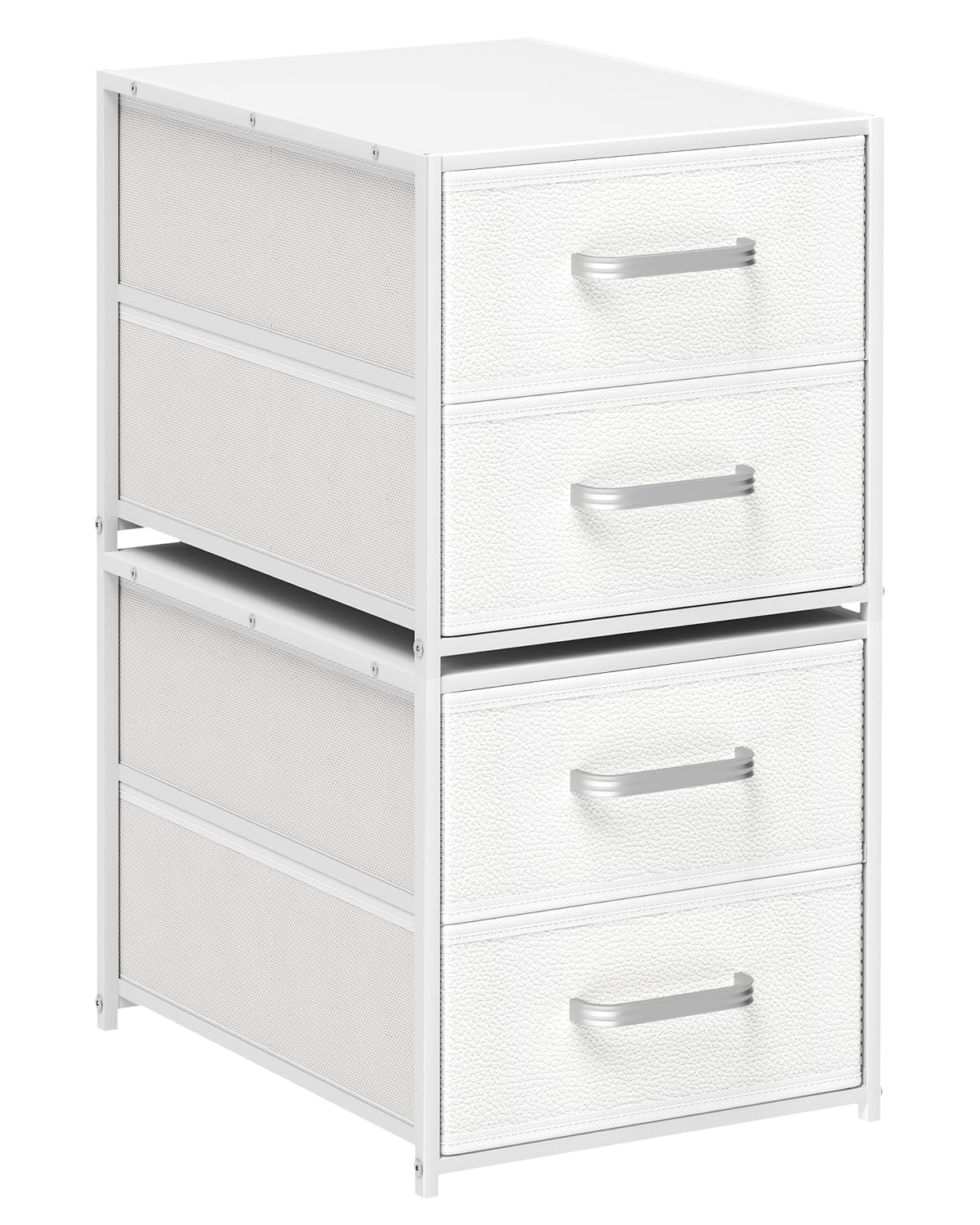 Stackable Storage Drawers - 2 Tier Closet Organizer with Metal Handles and Metal Frame, Fabric Dresser with Collapsible Bins for Bedroom, Dorm, Office, White, 2 Pack