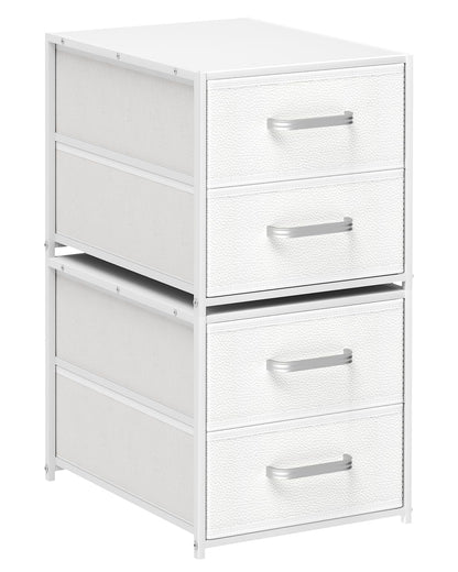 Stackable Storage Drawers - 2 Tier Closet Organizer with Metal Handles and Metal Frame, Fabric Dresser with Collapsible Bins for Bedroom, Dorm, Office, White, 2 Pack