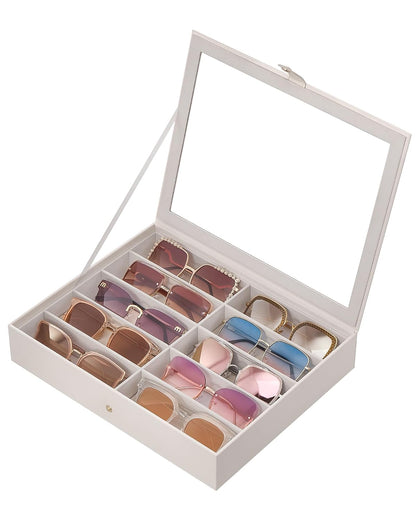 Lolalet 10/20 Slots Sunglasses Organizer with Slim Clear Lid | Eyeglasses Eyewear Display Case for Multiple Pairs of Glasses Collection Holder Box for Men Women