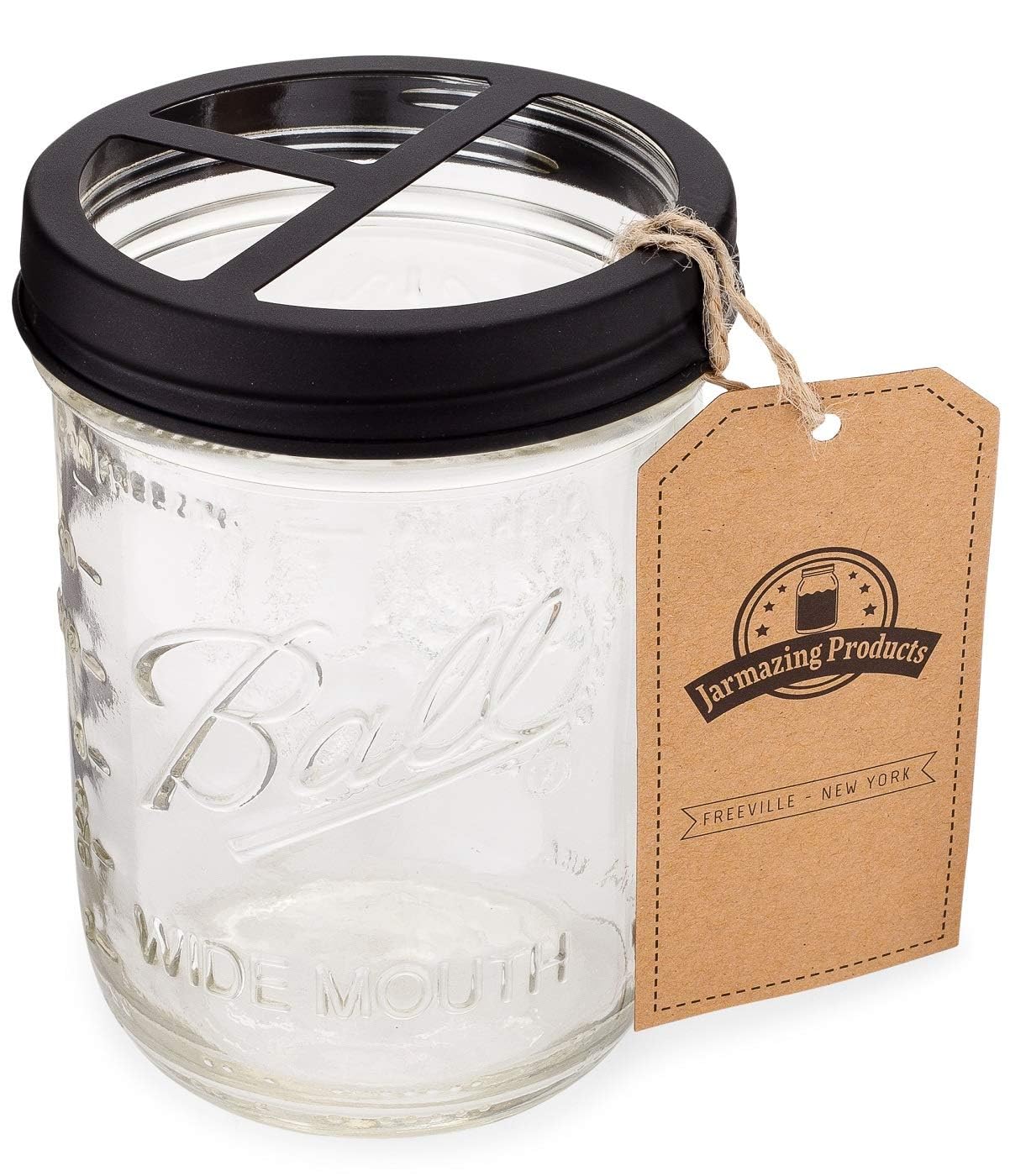 Mason Jar Toothbrush Holder – Black – with 16 Ounce Ball Mason Jar – Made from Rust-Proof Stainless Steel