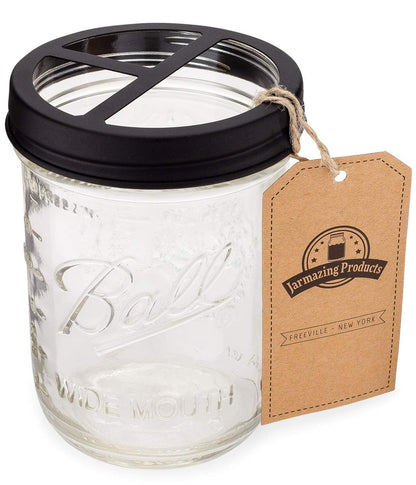 Mason Jar Toothbrush Holder – Black – with 16 Ounce Ball Mason Jar – Made from Rust-Proof Stainless Steel
