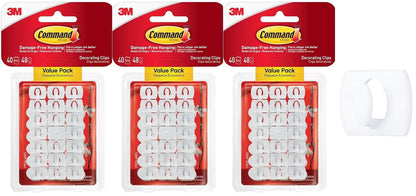 Command Decorating Clips, 40 Clips and 48 Strips, Damage-Free Hanging Light Clips with Adhesive Strips, No Tools Small Wall Clip for Hanging Lights and Cables (Pack of 3)