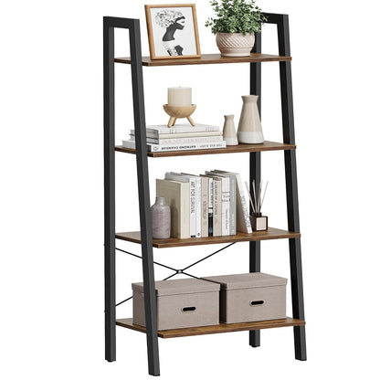 VASAGLE BARNET Collection - Ladder Shelf, Bookshelf, Storage Rack, Modern Bookcase for Living Room Home Office Kitchen, Steel Frame, 4-Tier, 22-Inch Wide, Rustic Brown and Ink Black ULLS44X