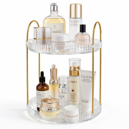 360° Rotating Makeup Organizer Large Capacity Perfume Tray, 2 Tier, Clear | Skincare Stand Holder Spinning Bathroom Counter Organizer Lazy Susan Turntable Storage for Dresser, Vanity, Kitchen