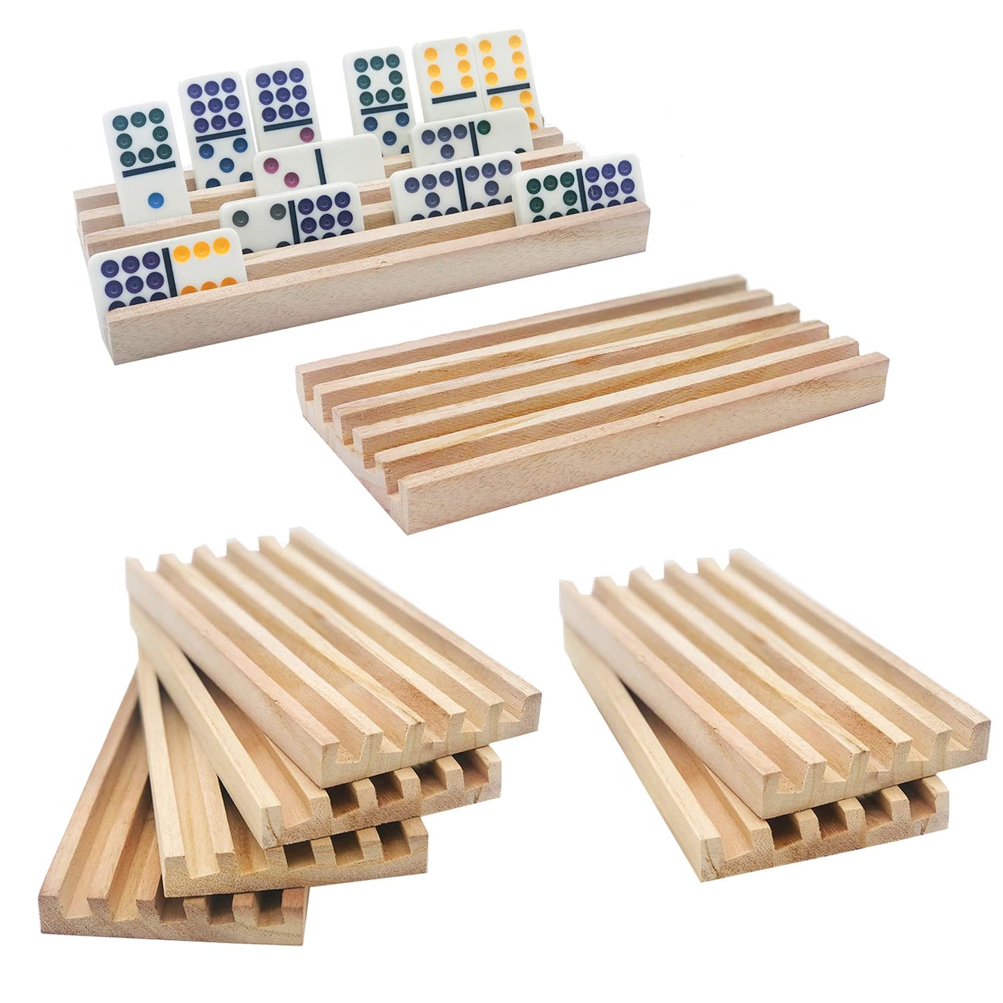 Wooden Domino Trays/Racks Set of 8 Mexican Train Domino Trays/Racks Double 12 Tiles Holders Rack Domino Tiles Holders Domino Wood Holder【 Dominoes not Included】