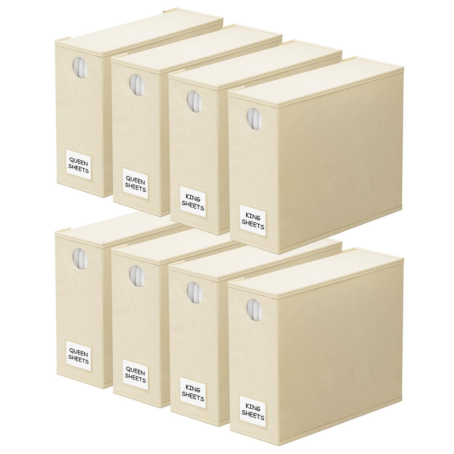SpaceAid 8 Pack Bed Sheet Organizers and Storage, Foldable Sheet Organizer for Linen Closet, Sheets Set Folder Keeper with Window XL (Queen & King Size) Bedding Container (Beige, 8 Pack)