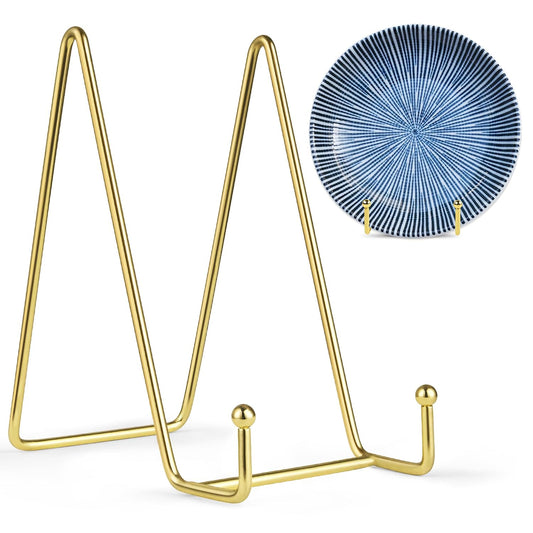 Mocoosy 2 Pack 6 Inch Plate Stands for Display, Gold Metal Display Stands | Square Wire Easel Stand, Plate Holder Display Stands, Frame Stands for Pictures, Photos, Decorative Platters, Table Arts