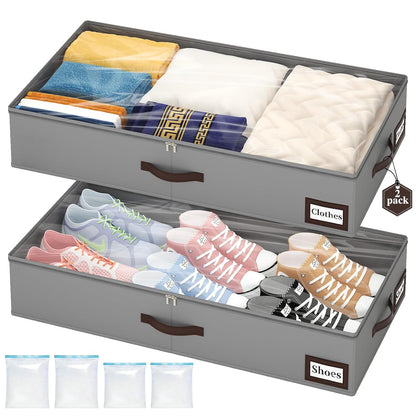OIAHOMY 2 Pack Under Bed Storage with Handles, Underbed Container for Bedroom & Closet, Fits Beds Higher than 6", Under the Bed Storage for Seasonal Clothes, Blankets & Shoes - Grey