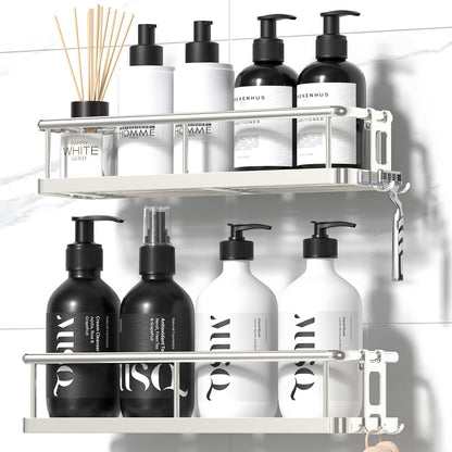 Shower Caddy Adhesive, Rustproof Shower Organizer, Large Capacity Shower Shelves for Inside Shower, No Drilling Bathroom Organizers and Storage for Home Decor （2 Pack Silver）