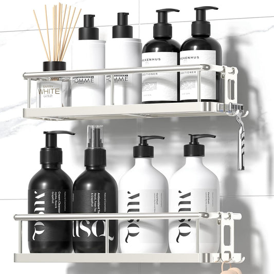 Shower Caddy Adhesive, Rustproof Shower Organizer, Large Capacity Shower Shelves for Inside Shower, No Drilling Bathroom Organizers and Storage for Home Decor （2 Pack Silver）