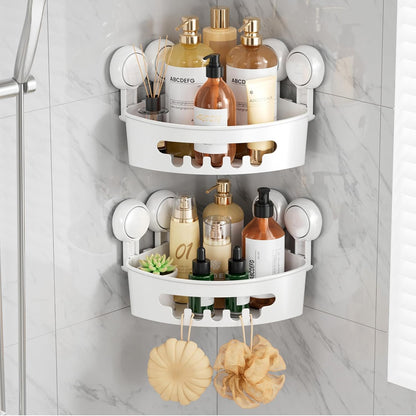 Suction Corner Shower Caddy, Bathroom Shelf Storag... (2 Count | White | ABS, TPE)