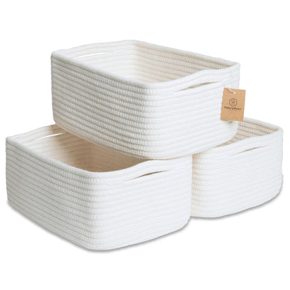 11.8"x8"x4.5” Storage Baskets for Shelves 3 Pack | Cotton Rope Woven Small Baskets for Organizing | Small Storage Bins for Nursery, Bathroom, Closet, Cube Shelf, Decorative, Gift Basket