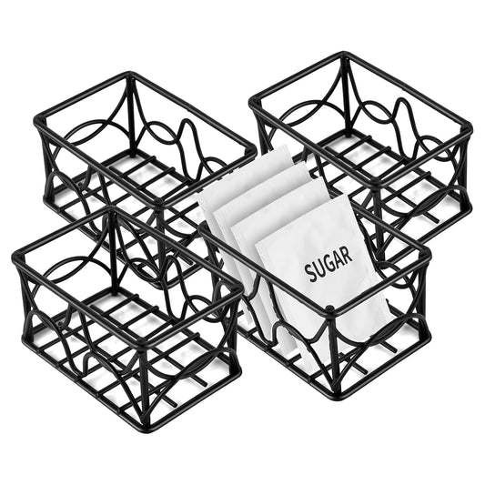4 Pieces Black Metal Sugar Packet Holder Tea Bag Organizer Sugar Caddy Holder Small Sugar Container Coffee Creamer Holder Tea Bag Caddy Holder for Coffee Bar Kitchen Home