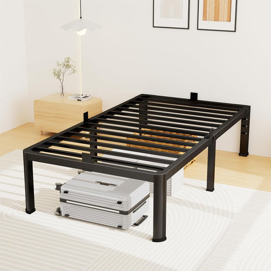 Superay 14 Inch Twin Metal Bed Frame with Rounded Leg, Mattress Stopper | Easy Assembly, 3500 lbs Heavy Duty Support, headboard holes, Under Bed Storage Space, No Box Spring Needed, Noise Free, Black