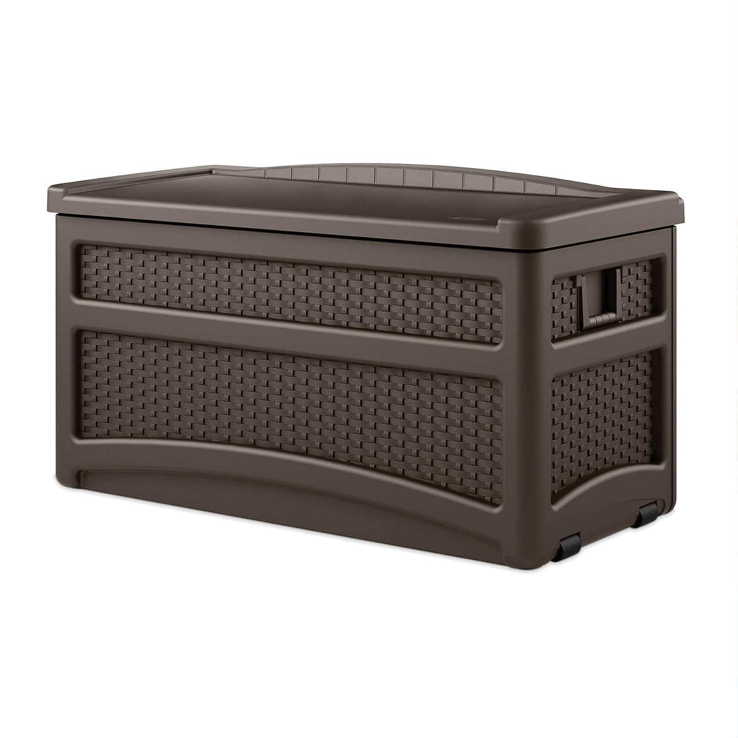 Suncast Durable 73 Gallon Outdoor Resin Storage Chest with Handles, Wheels, and Seat for Patio, Garden, or Pool for Indoor and Outdoor Use, Java