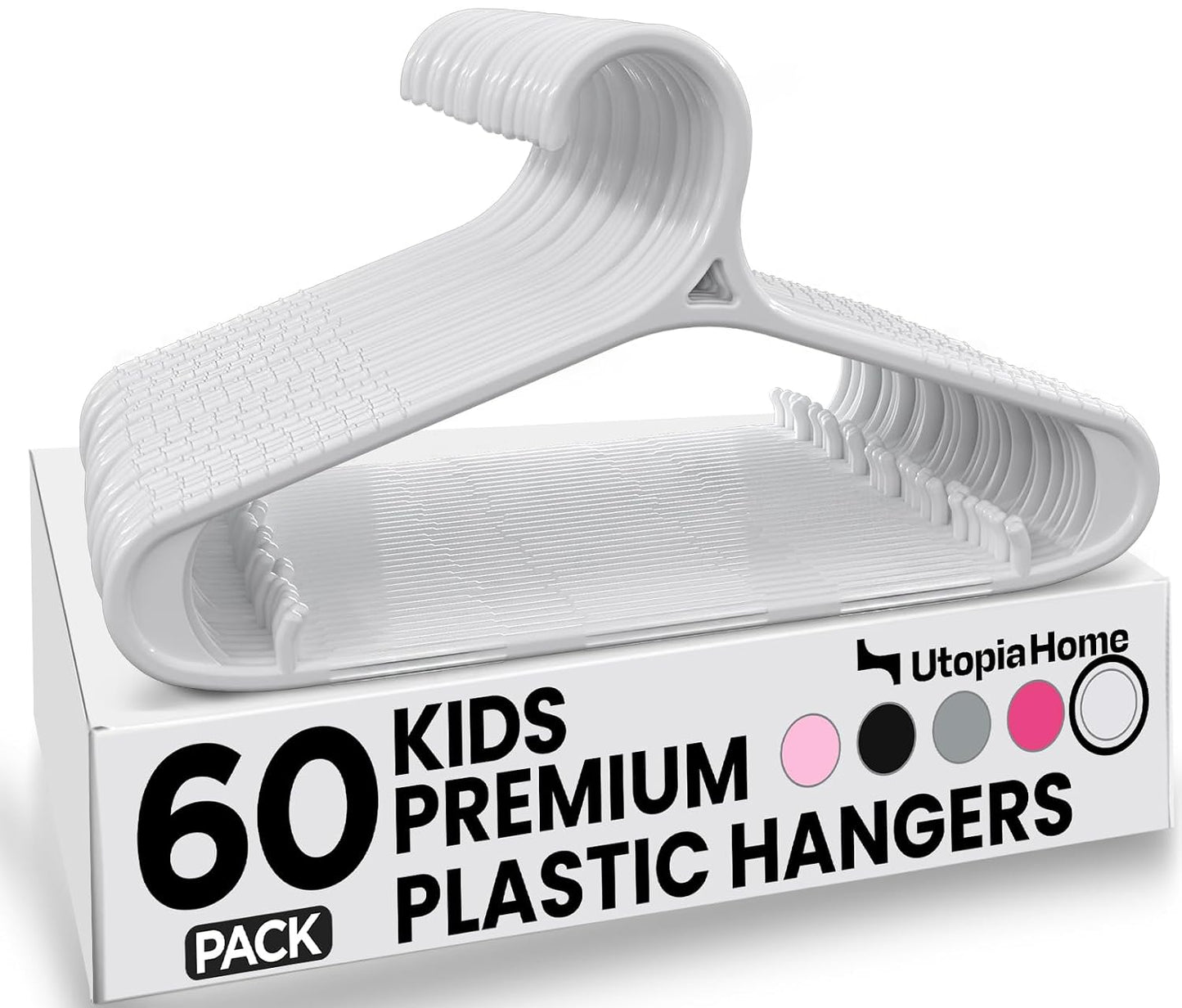Utopia Home Kids Hangers 60 Pack – 11 Inch Non-Slip Baby Hangers White | Non-slip shoulder grooves | Strap hooks | Pants bar | Ideal for children's & infant clothes