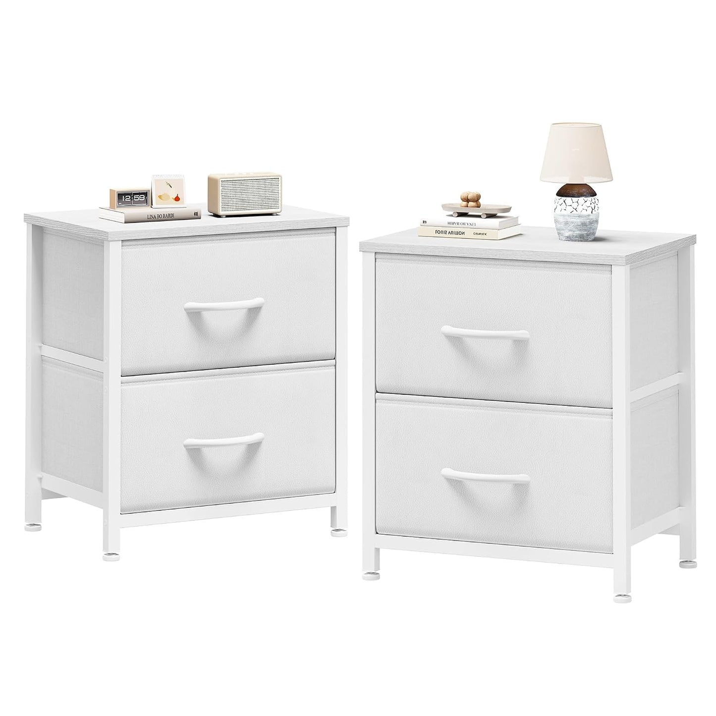 Nightstand Set of 2 with 2 Storage Drawers, 20" He... (White | Metal)
