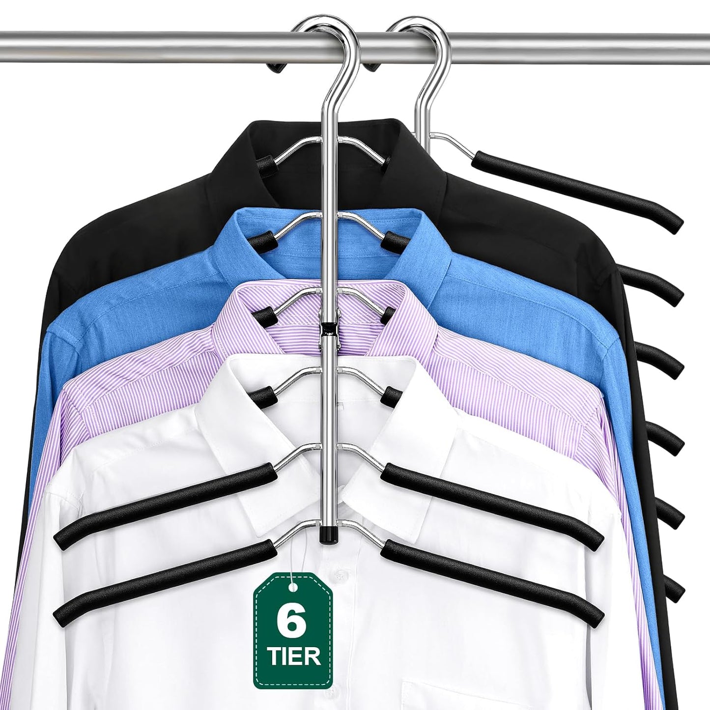 DOIOWN Space Saving 6 Tier Coat Hangers - Non Slip Foam Padded, Black Metal Sweater & T Shirt Hangers for Men & Women, 2 Pack Closet Organizers