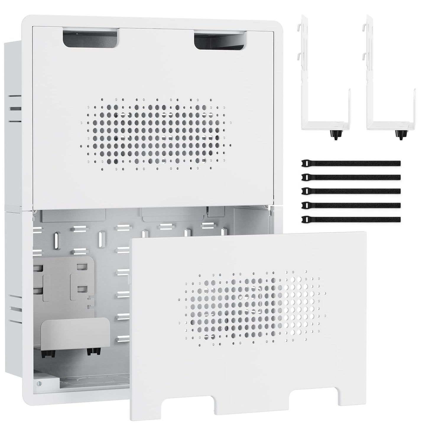 ynVISION.DESIGN 17" Recessed in-Wall Media Box for Clean TV Install | Flush to Wall, vented cover, adjustable device shelf, cable straps, knock-out, fits Apple TV, Roku, Fire TV, Samsung Connect