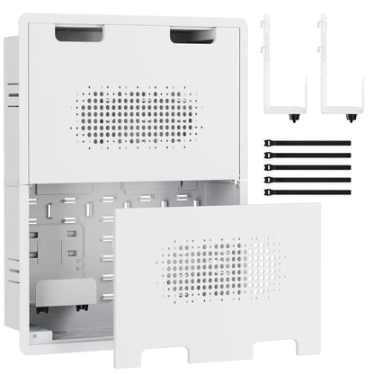ynVISION.DESIGN 17" Recessed in-Wall Media Box for Clean TV Install | Flush to Wall, vented cover, adjustable device shelf, cable straps, knock-out, fits Apple TV, Roku, Fire TV, Samsung Connect