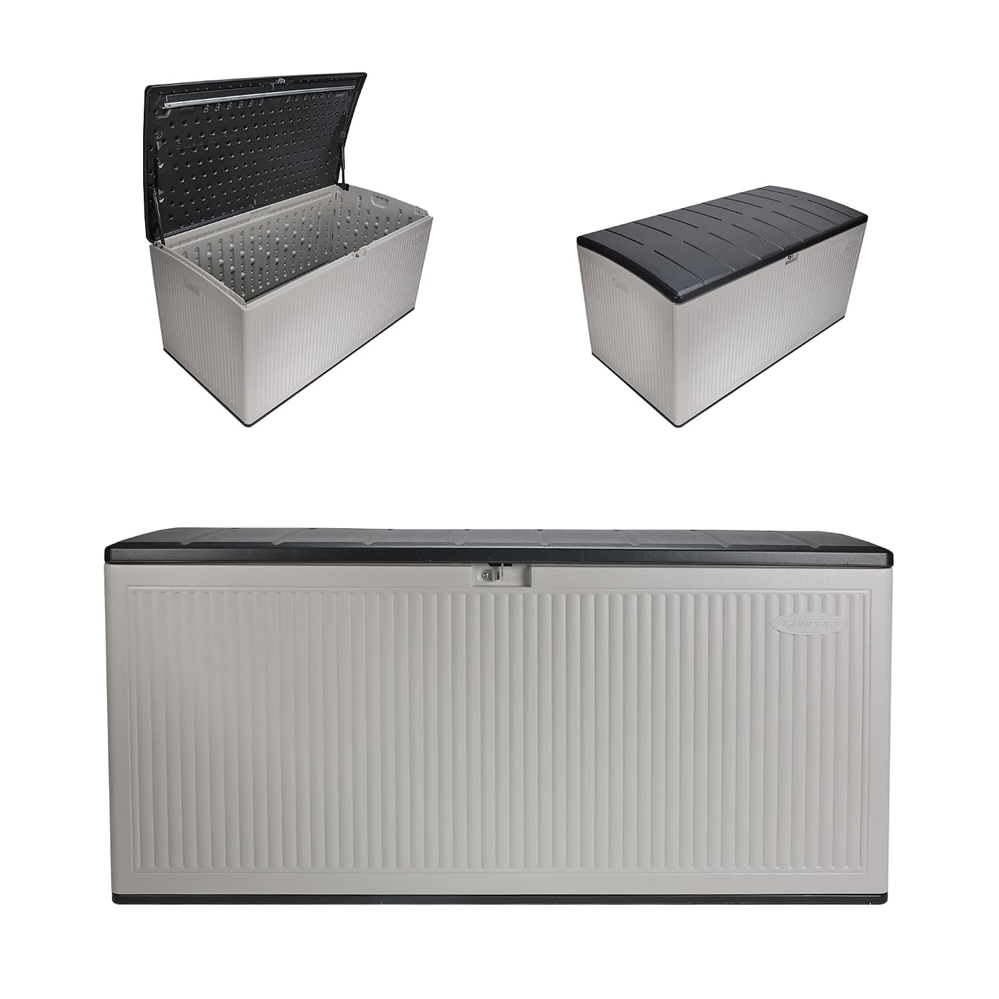 Suncast XL Deck Box, 160 Gal, Resin Reeded, Lockable, Iron Ore, French Gray