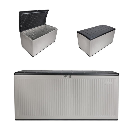 Suncast XL Deck Box, 160 Gal, Resin Reeded, Lockable, Iron Ore, French Gray
