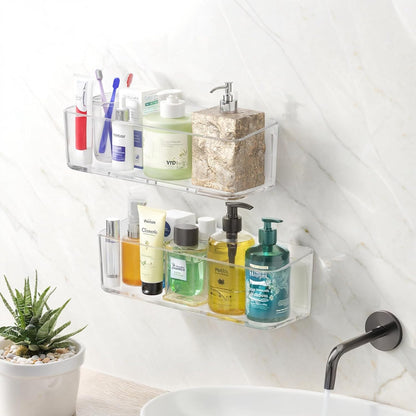 2 Pcs Clear Shower Shelf, Large Bathroom Wall Mounted Shower Caddy | No Drill Self Adhesive Bathroom Organizer with Self Adhesive Tape