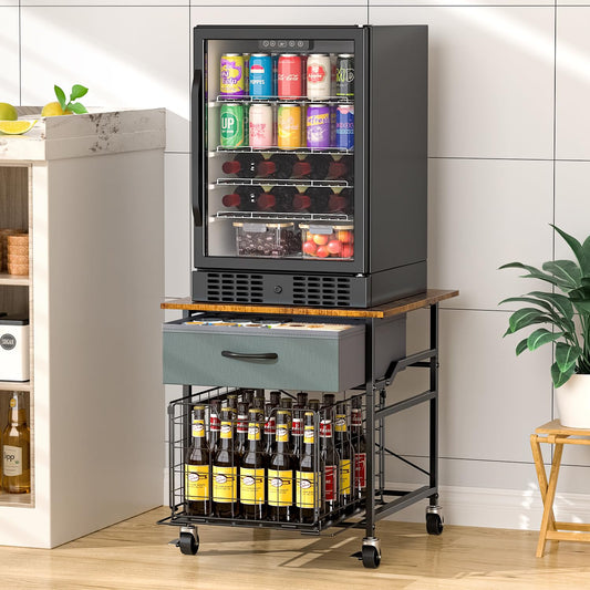 Mini Fridge Stand, Heavy-Duty End Table Fridge Tab... (Black | Alloy Steel)
