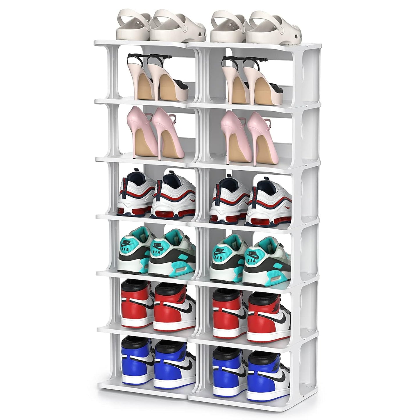 ZOINLIY Stackable Shoe Organizer for Closet, Small Shoe Rack for Entryway, Bedroom, Dorm Rooms, Free Standing Shoe Shelf, Plastic Shoe Cubby for Small Space, Grey Space Saver Shoe Holder