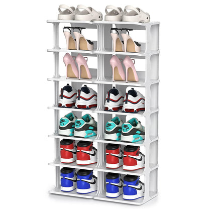 ZOINLIY Stackable Shoe Organizer for Closet, Small Shoe Rack for Entryway, Bedroom, Dorm Rooms, Free Standing Shoe Shelf, Plastic Shoe Cubby for Small Space, Grey Space Saver Shoe Holder
