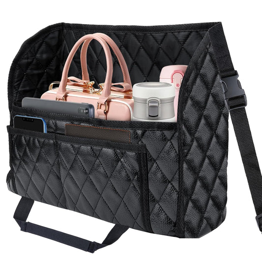Car Purse Holder Between Seats, Leather Front Seat... (Black | Faux Leather)