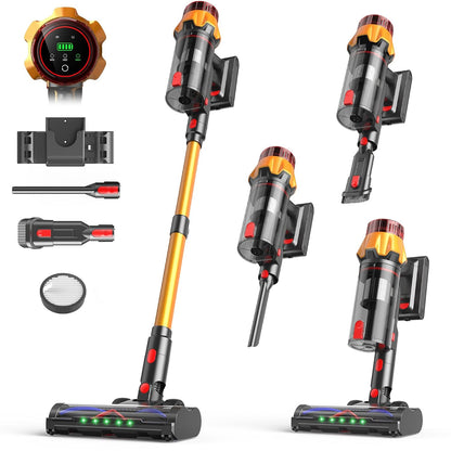 Cordless Vacuum Cleaner for Home, 55Kpa Suction, Up to 70-Min Runtime, Gold | 600W Bushless Motor, Self-Standing, Touch Screen, 1.8L Dust Cup, Anti-tangle Vacuum Cleaners for Pet Hair, Carpet, Hard Floor
