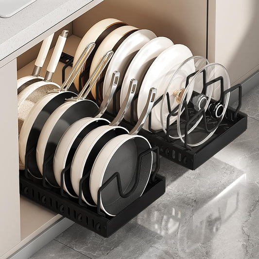 AmoiChic 2 Pack Pull Out Cabinet Organizer for Pot... (2 Count | Black | Metal)