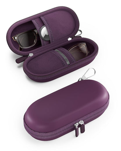 ProCase Hard Double Sunglasses Glasses Case for Men Women -Plum | EVA Shell Shockproof Dual Eyeglass Case with Metal Hook Velvet Lining, Travel Zipper Organizer for Couple Gifts(1 Pack)