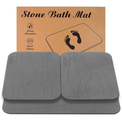 Stone Bath Mat, Set of 3,Diatomaceous Earth Shower Mat, Non-Slip Super Absorbent Quick Drying Bath Mat for Bathroom Floor, Grey