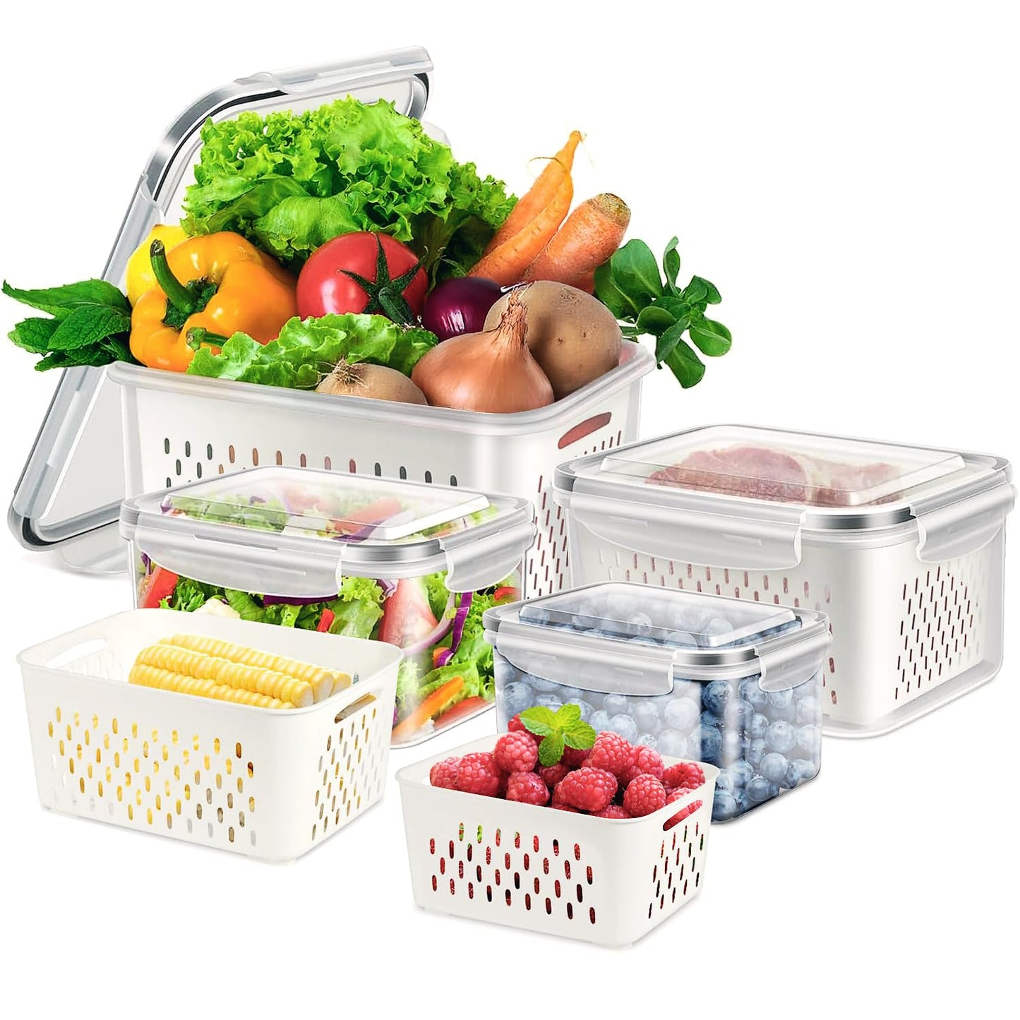 8 Pieces Fruit Storage Containers for Fridge with... (Plastic)