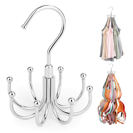 2 Pack Tank Top Hanger, Rotating Bra Organizer for Closet | Heavy-Duty Metal, Holds Up to 48 Garments, Sports Bras Holder with 16 Hooks Hanging Space-Saving Closet Organizer and Storage