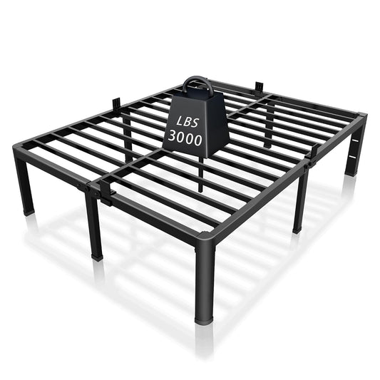 14 Inch King Bed Frame with Rounded Corner & 4 Mat... (Black | Metal)
