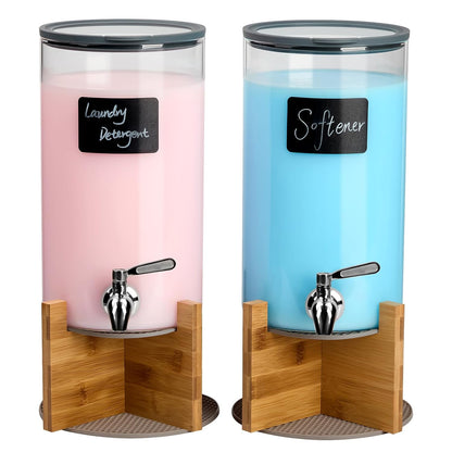 Glass Laundry Detergent Dispenser with Holder,1.1 Gallon Laundry Liquid Dispensers with Stainless-Steel Tap,Large Glass Fabric Softener Containers with Stand for Laundry Room Organization