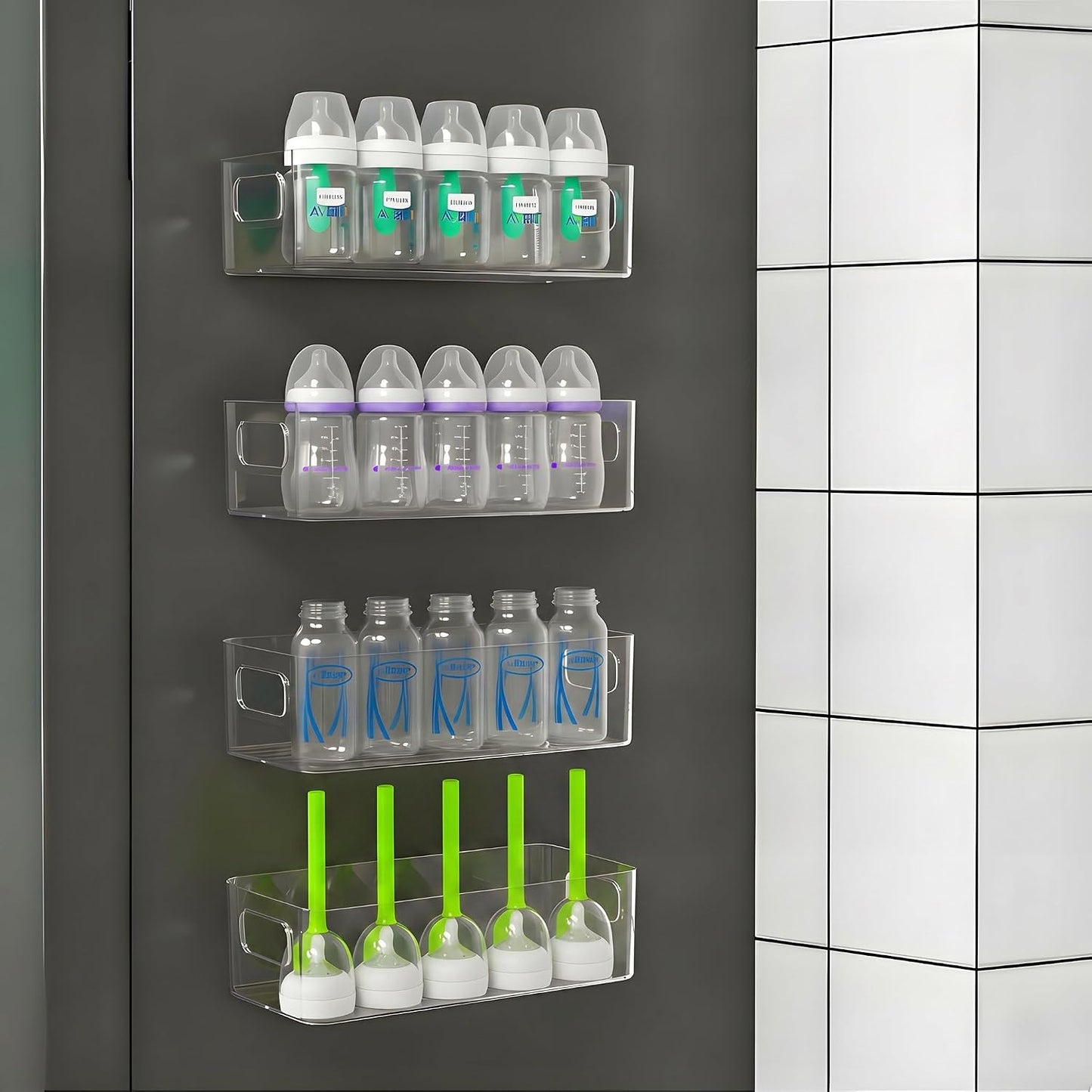 4Pack Clear Magnetic Baby Bottle Organizer for Ref... (4 Count | Clear | Clear)
