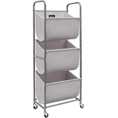 STORAGE MANIAC 120 Liters Vertical Rolling Laundry Hamper, 3 Section Laundry Sorter with Wheels and 2 Breaks, 3-tier Laundry Baskets for Small Space, Dorm, Laundry Room, Closet, Bathroom, Gray 3-tier