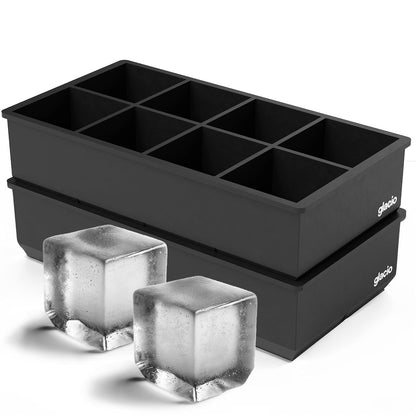 Ice Cube Molds – 2-Pack Silicone Trays for 8 Large Square Cubes – Slow-Melt Ice for Whiskey, Cocktails, Coffee & More (Black)