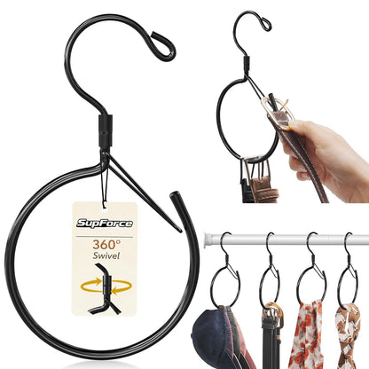 Supforce 4 Pack Belt Hanger, 360° Swivel Belt Organizer for Closet, Black | S Hook Design, Tangled Belt Relief, Drawer Clutter Control, No Drill Setup, Easy Access, Rust-Resistant, Bedroom/Dorm/RV Use