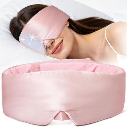 LitBear Reversible Silk and Cooling Sleep Eye Mask for Women Men | Light Blocking, Side Sleepers, Soft, Breathable, Nose Flap, Quiet Adjustable Strap, Travel Pouch, All-Season Comfort