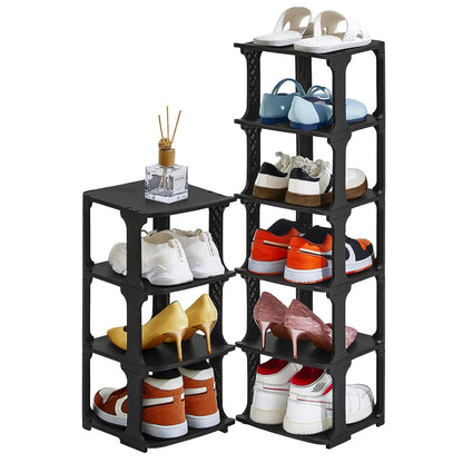 5 Tiers Vertical Shoe Rack, Narrow Free Standing Shoe Storage Organizer for Entryway and Small Closet, Stackable Shoe Holder Shelf Stability DIY, Black