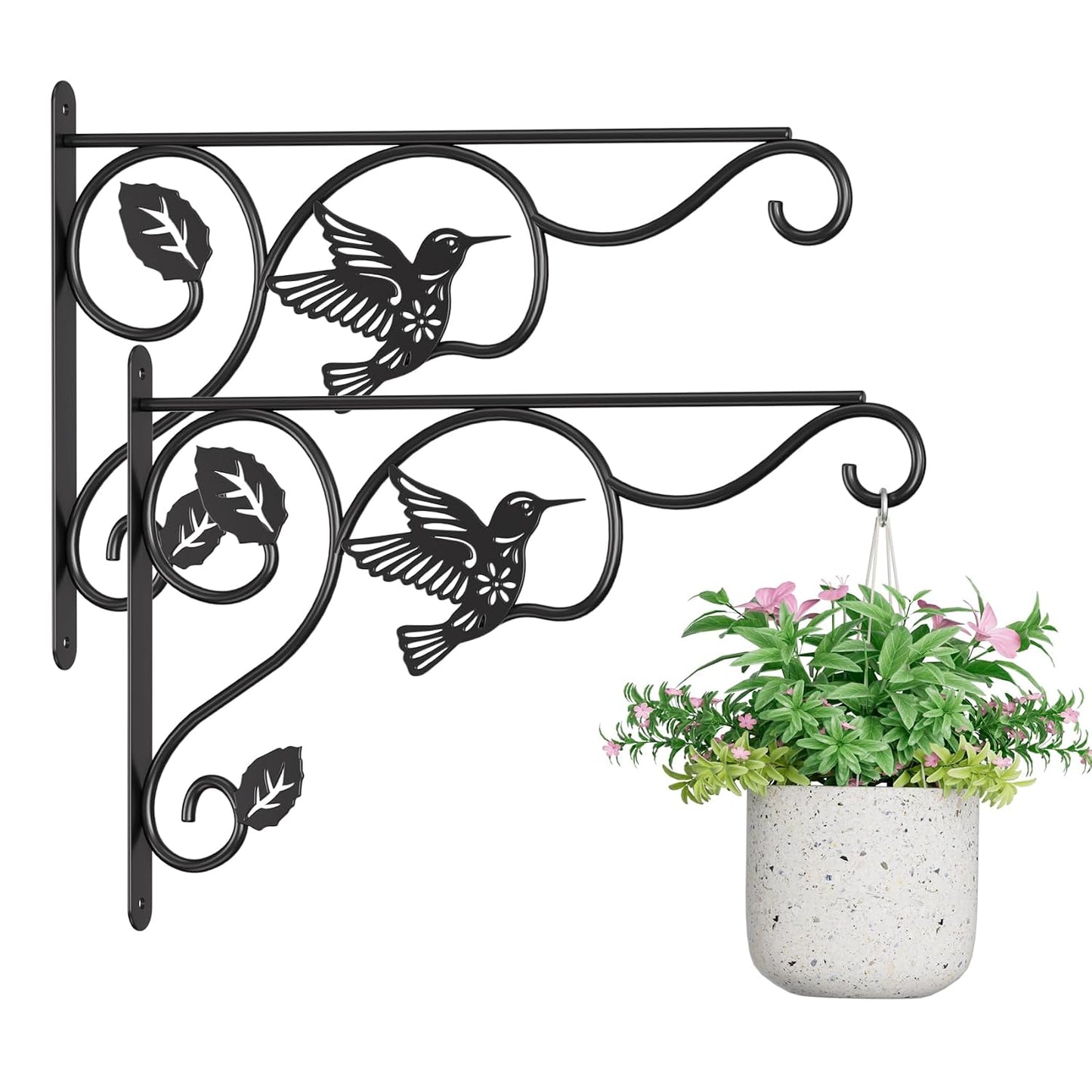 2 Pack Heavy Duty Plant Hooks for Hanging - 12 Inch Metal Wall Hangers Indoor/Outdoor, Sturdy Plant Bracket for Bird Feeders, Planters, Lanterns, Wind Chimes - Patio, Garden, Home Decor (Black)