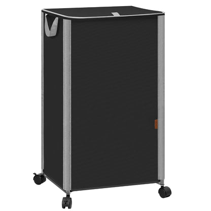 STORAGE MANIAC Rolling Laundry Hamper with Lid, 23.7 Gal (90 L) Large Tall Laundry Basket with Wheels & Handles, Aesthetic Dirty Clothes Hamper for Small Space, Dorm, Apartment, College, Black