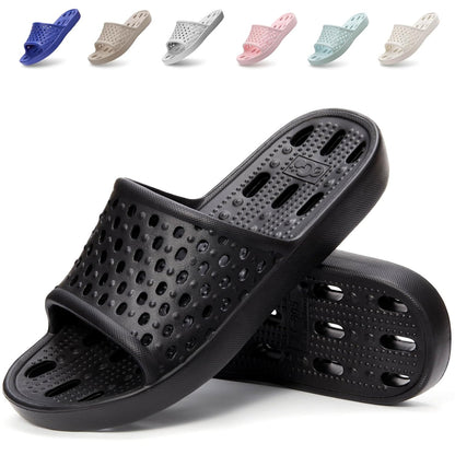 Xomiboe Shower Shoes For Men Women, Quick Dry Shower Slippers for Bathroom | Non Slip Lightweight EVA, With Drain Holes, Wide Fit For Gym Shower, College Dorm, Locker Room, Indoor, Pool